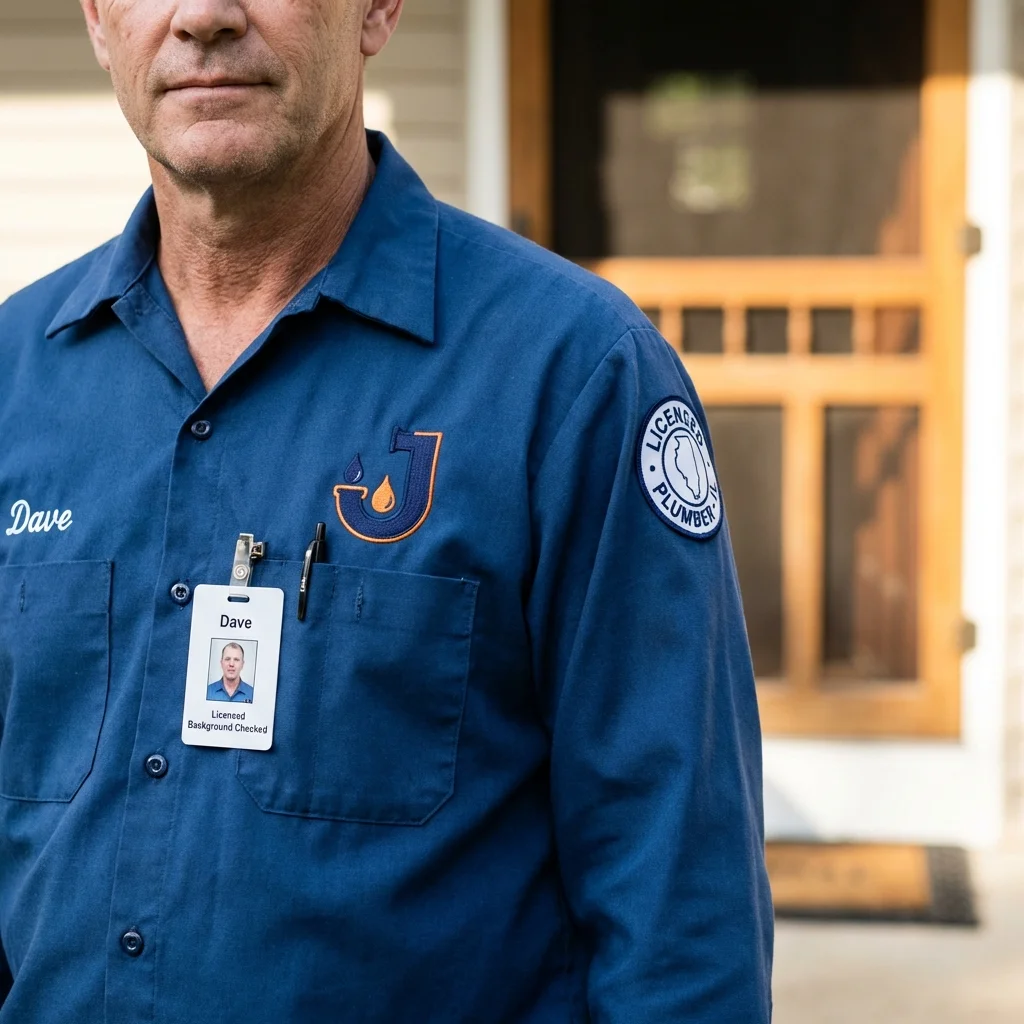 Licensed plumber showing ID badge in Dayton, WA