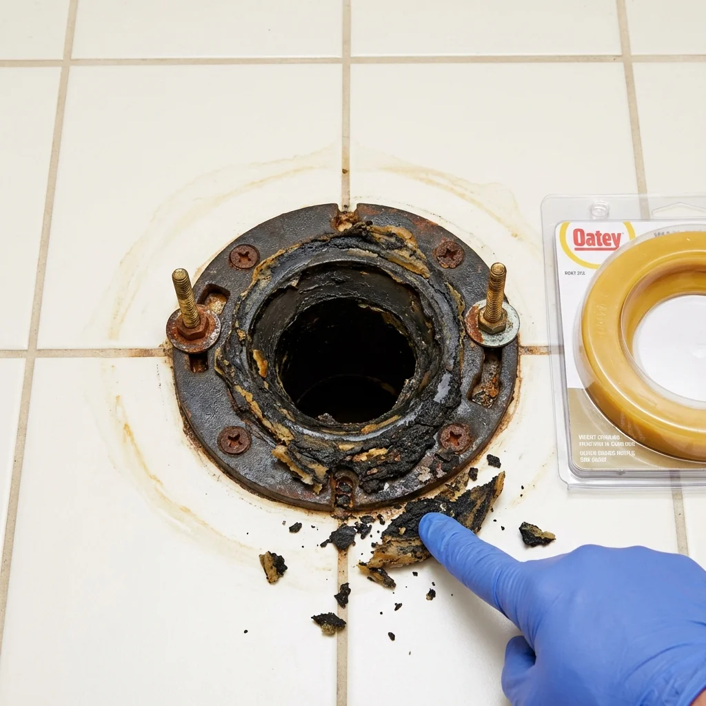 Failed wax ring showing water seepage at the base of a toilet in a Dayton, WA home
