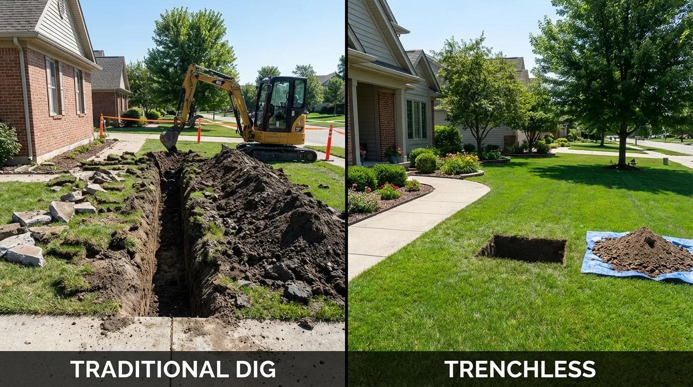 Trenchless sewer repair with minimal yard damage versus traditional excavation in Dayton, WA